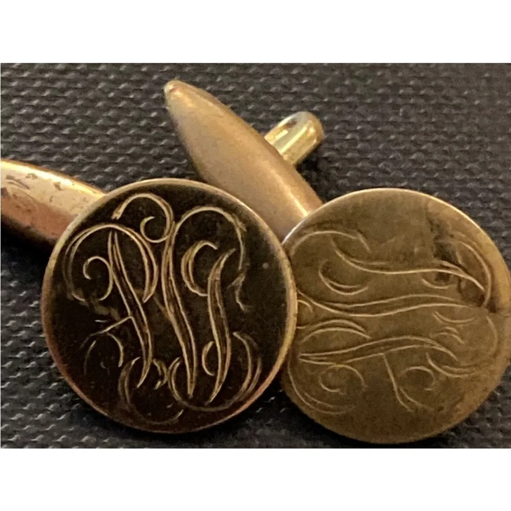 Vintage Art Deco Engraved Cufflinks Bronze Plate Gold Color Estate